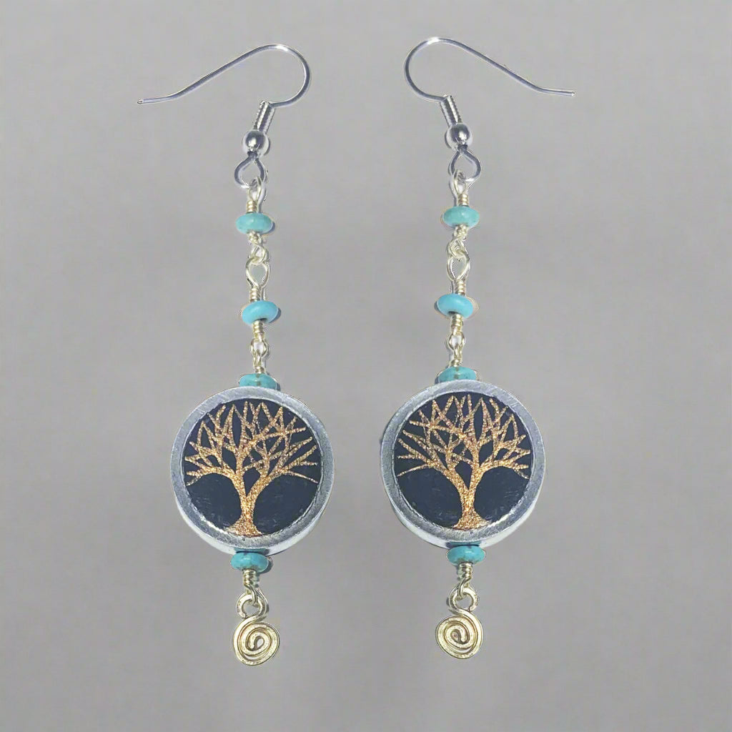 Hand Painted Copper Trees Earrings