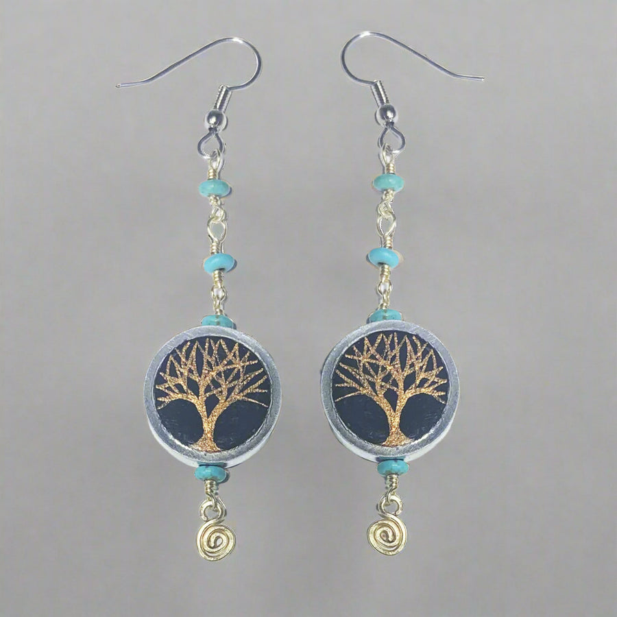 Hand Painted Copper Trees Earrings