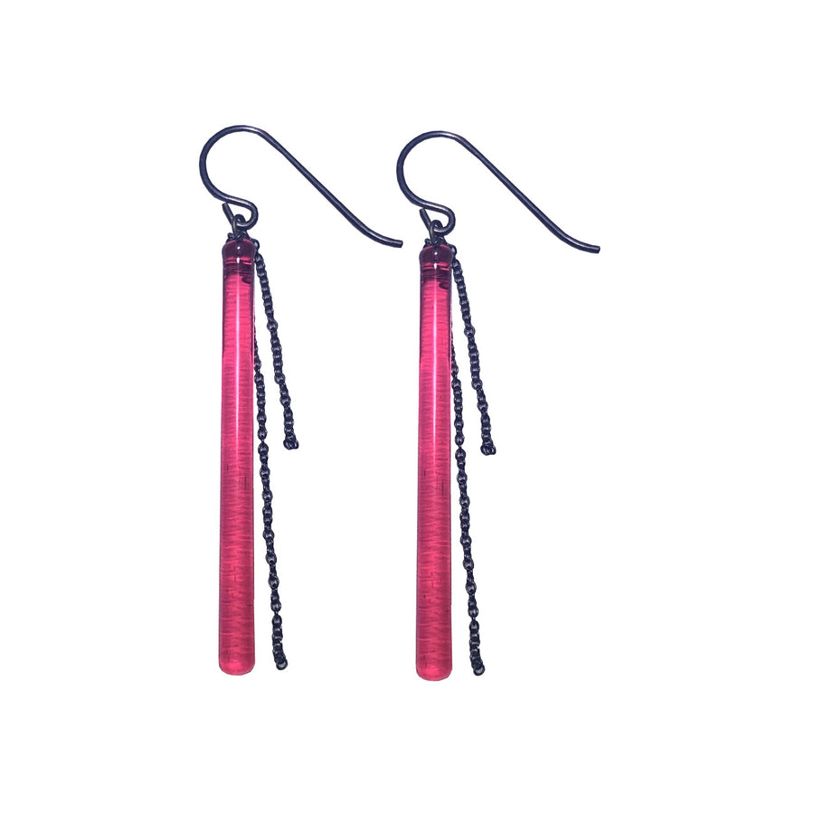Pink Rod Earrings with Chains