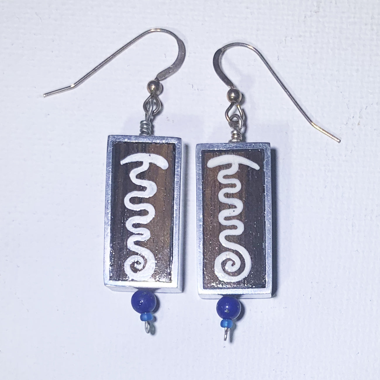 White Symbol on Ebony Rectangle Earrings