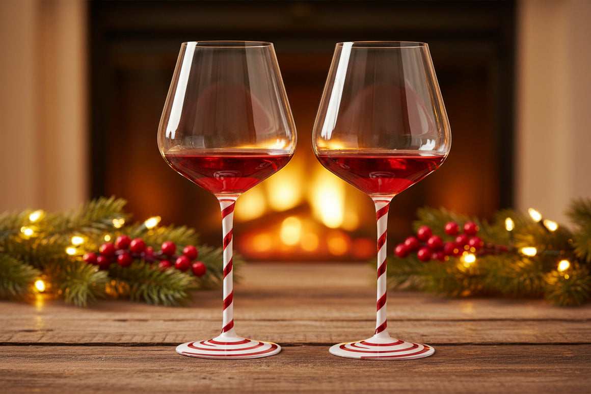Khen Holiday Candy Cane Wine Glasses Set of 2 Santa Red White Striped