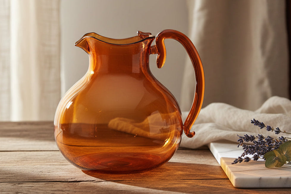 talian Design Amber Glass Jug Mouth-Blown Venetian Pitcher 750ml Handmade Murano
