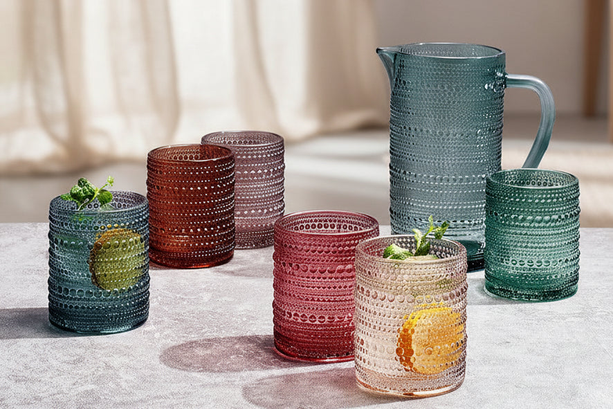 Tonal Hobnail Pitcher & Lowball Glassware Set