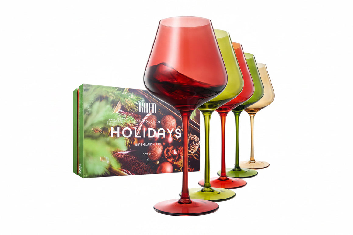 Christmas Holiday Wine Glasses Set of 5 – 20oz Goblets