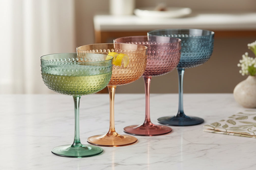 Hobnail Coupes, Cocktail Glass | Set of 4 | Muted Colors