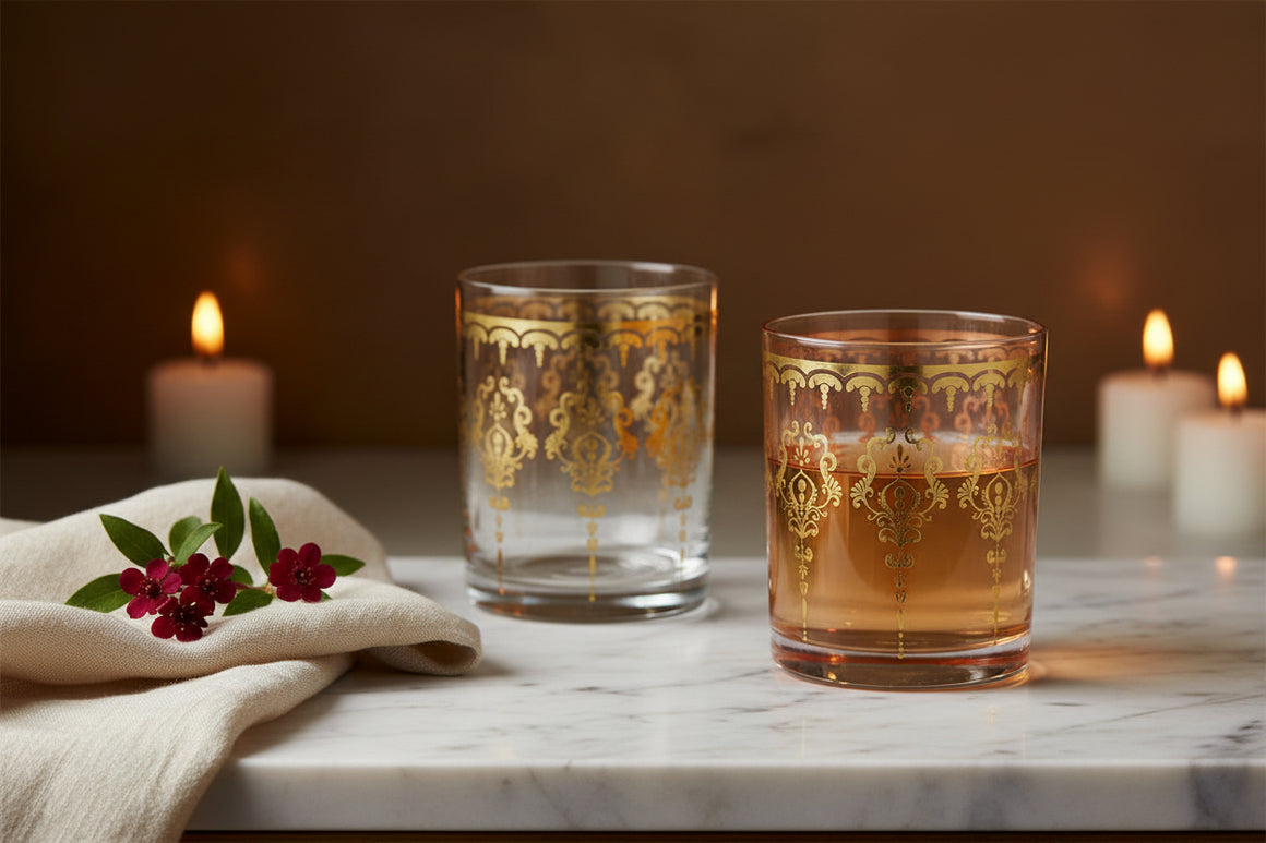 Moroccan Whiskey & Cocktail Glass | Pink & Clear | Set of 2