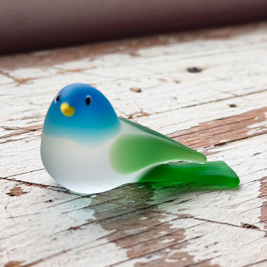 Small Murano Glass Bird (Bright Blue Head/Green Wings and Tail)