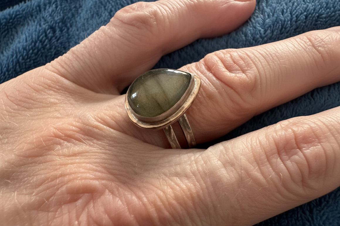 Labradorite Teardrop Double Band Ring