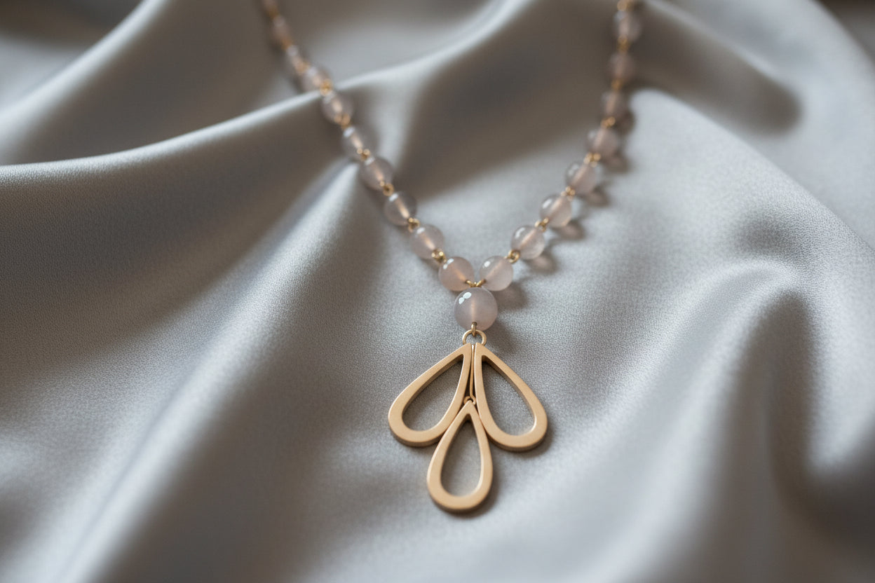 Grey onyx beads with Sterling Open Tear Drops