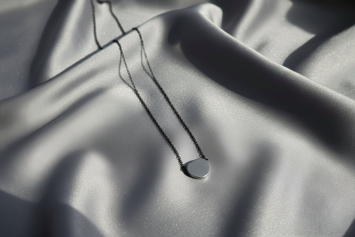 Silver Pebble Pendant Necklace with shadow finish