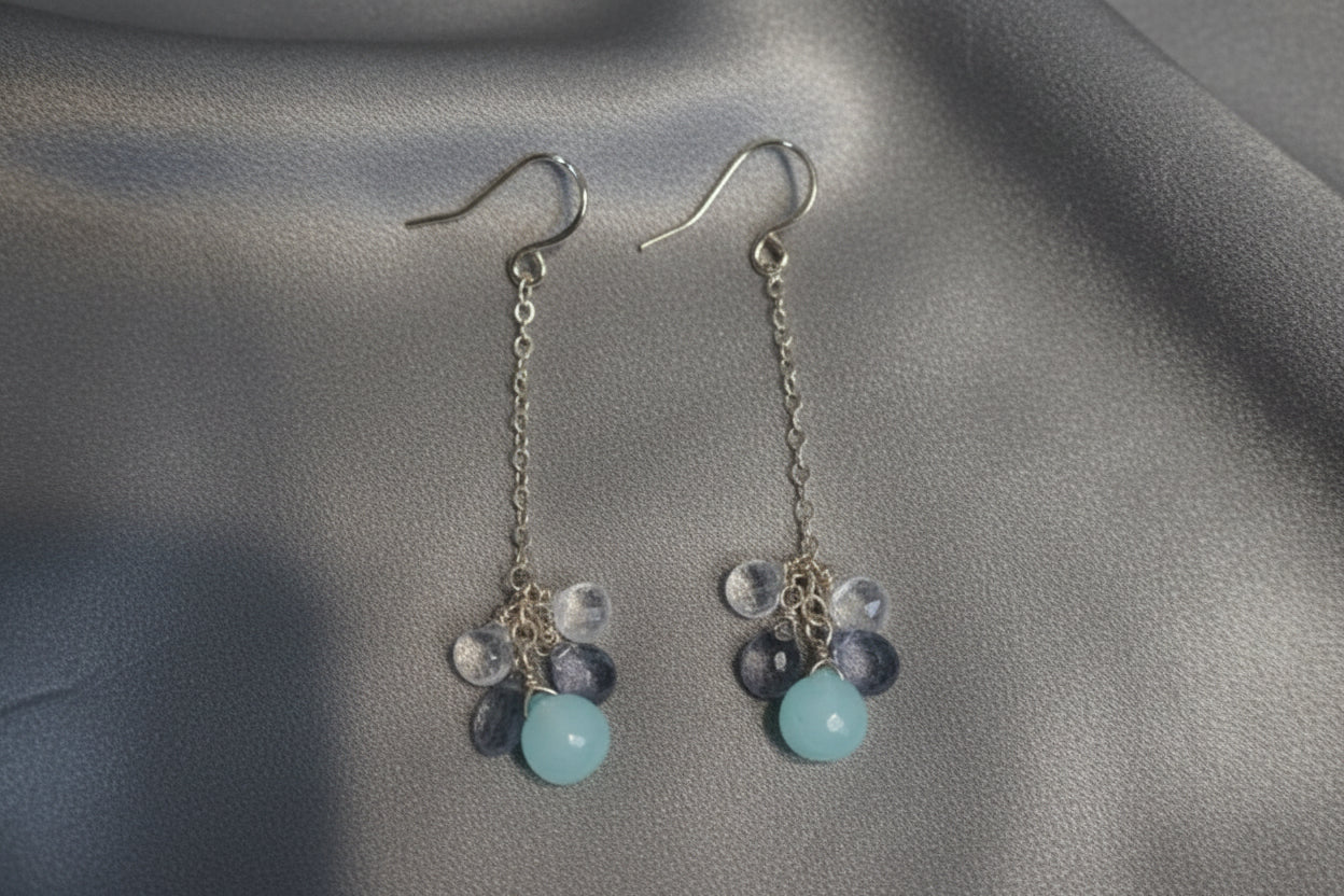 Oceanic Gemfoll - Iolite, Moonstone, Chalcedony earrings by Vanucci