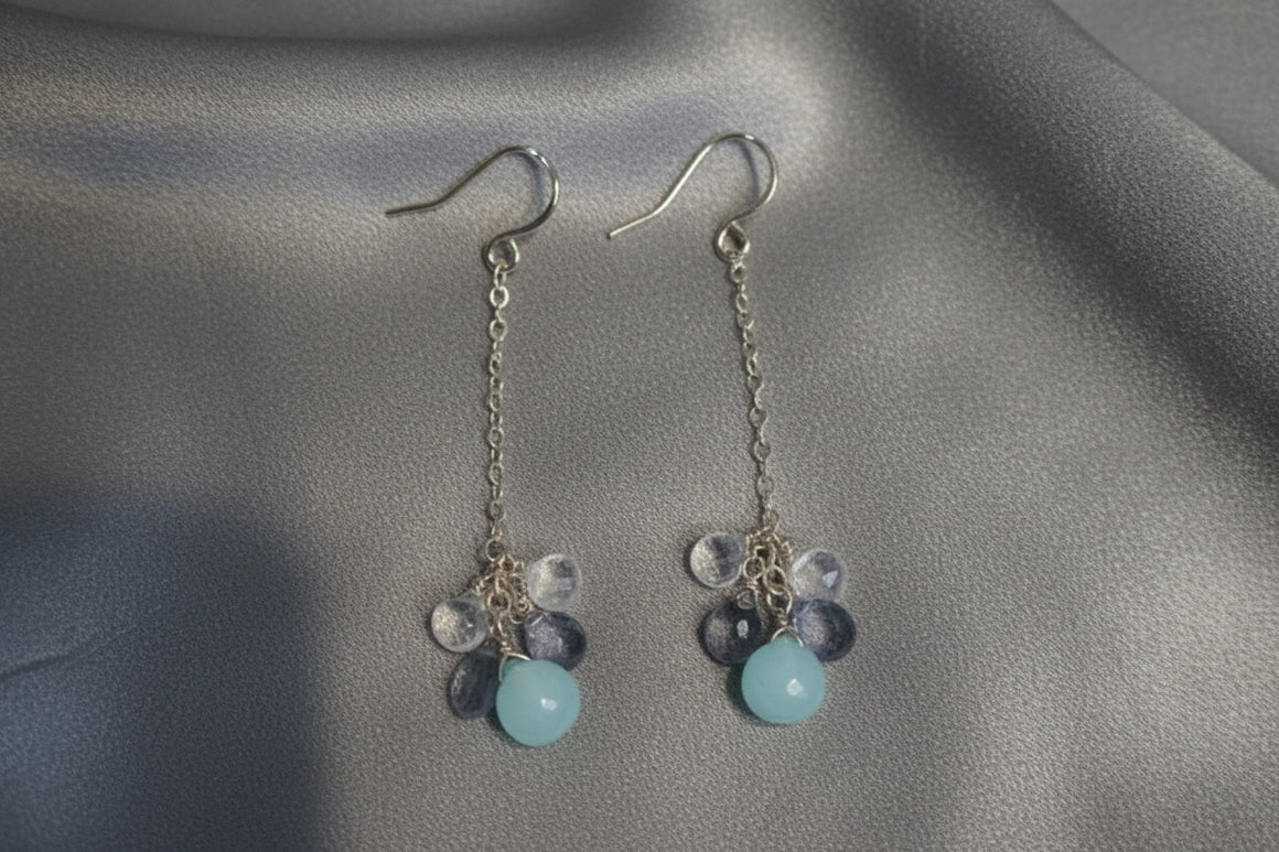 Oceanic Gemfoll - Iolite, Moonstone, Chalcedony earrings by Vanucci