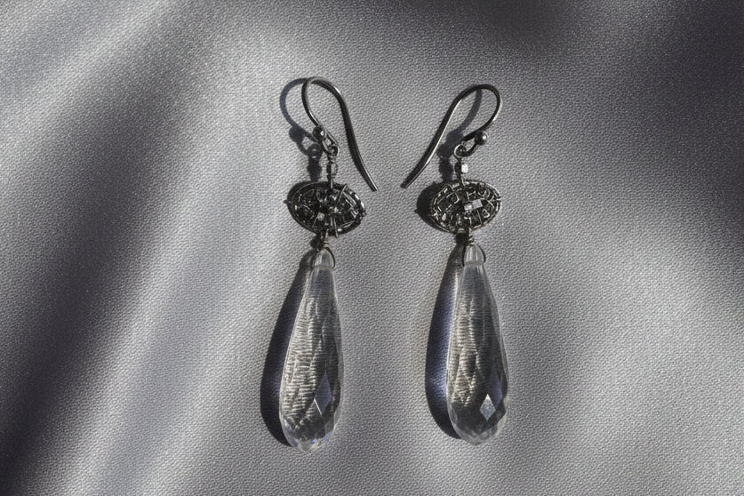 Sterling Silver Hematite with Crystal Quartz earrings