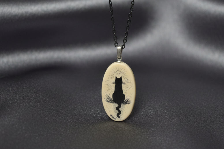 Tree of Life Necklace- Oval Black Cat on 18" black chain