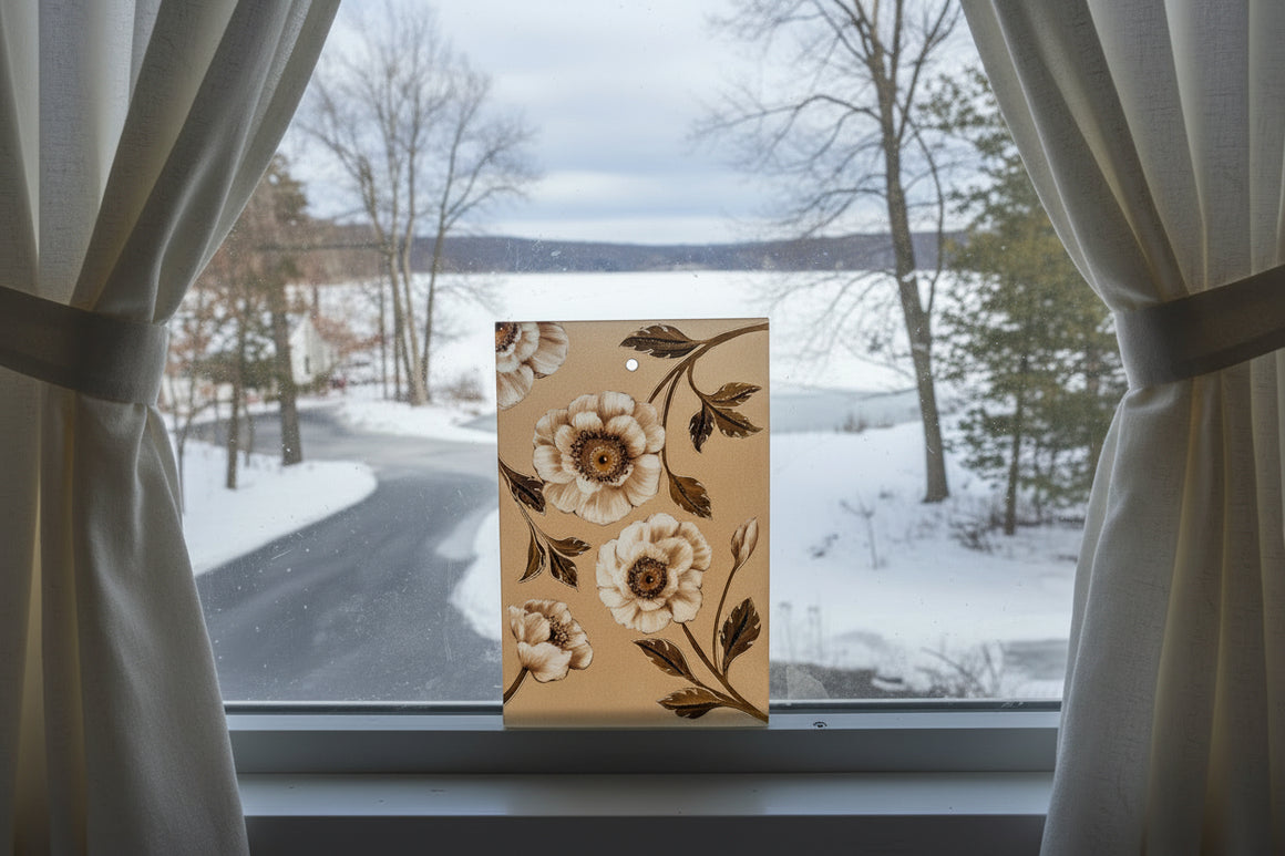 Frameless Floral 9 x 6  Reverse Hand Painted Window Hanging by Jamie Barthel