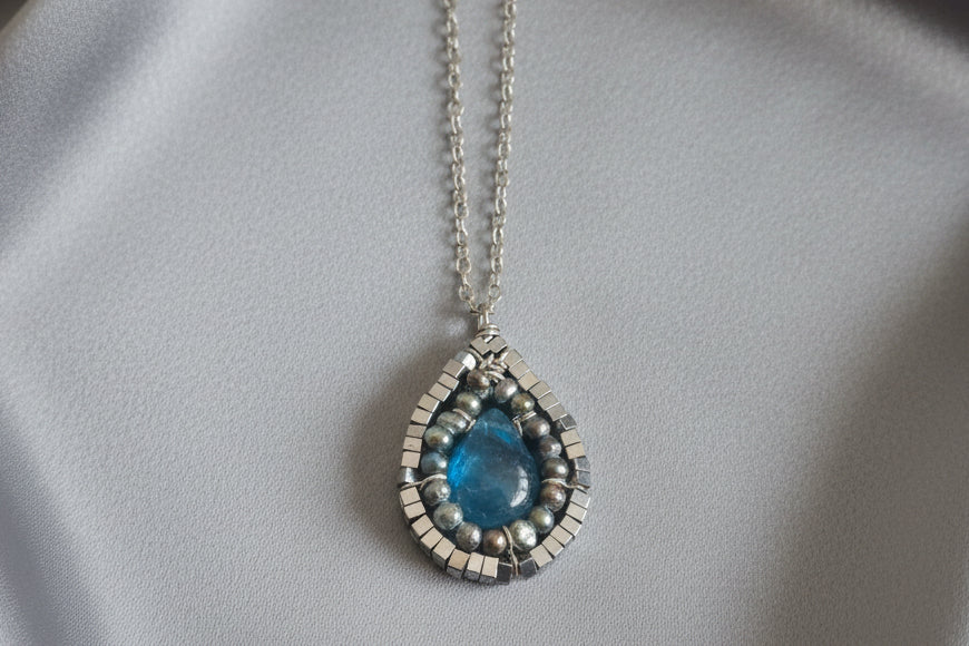 Silver, hematite and Dark Apatite on 18 1/2" sterling Silver Chain by Michelle Pressler
