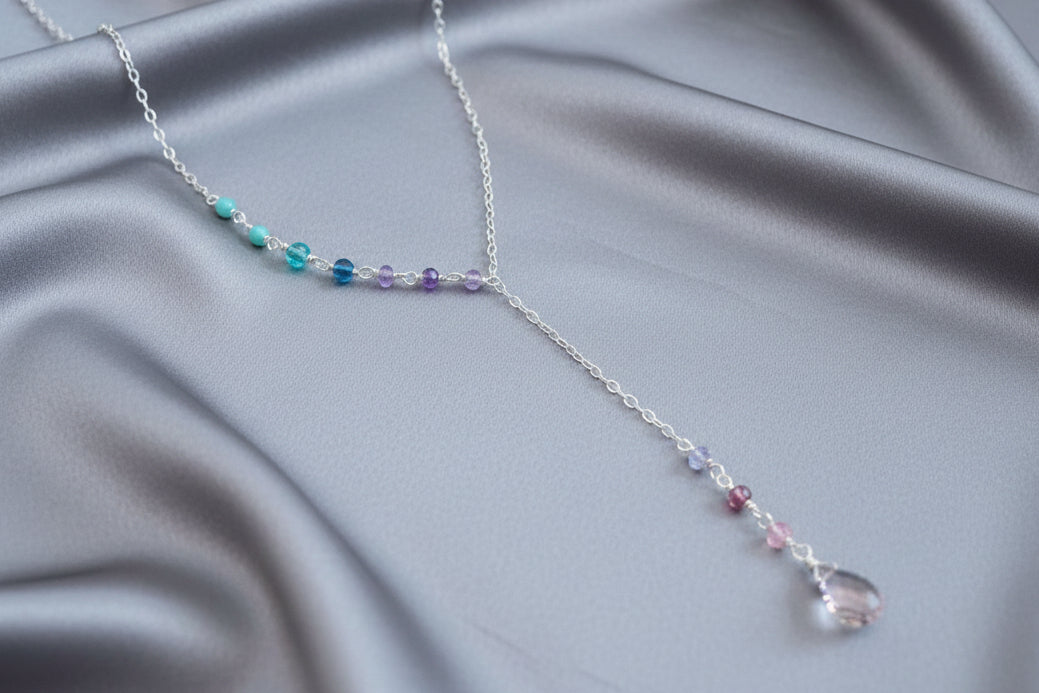 16" Fanciful Unicorn "Y" - Sterling, chrysoprase, teal quartz, iolite, amethyst, pink amethyst, mystic pink topaz, tourmaline Necklace by Vanucci