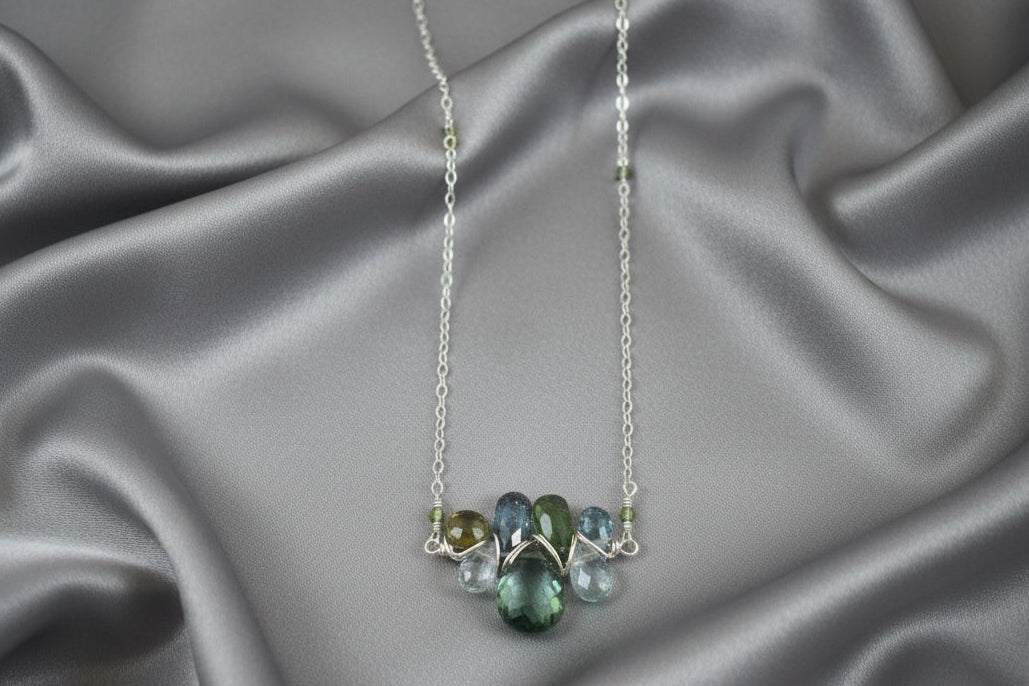 16" Oregon Forest Pendent - Sterling, chrome diopside, moss aqua quartz, kyanite, green cz, aquamarine, green mystic topaz by Vanucci