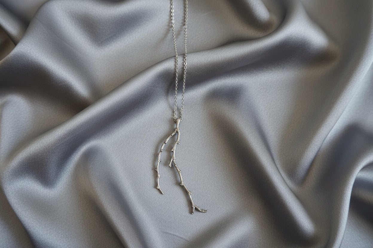 Sterling Silver 16" Chain "Custard Apple Tree Branch" necklace