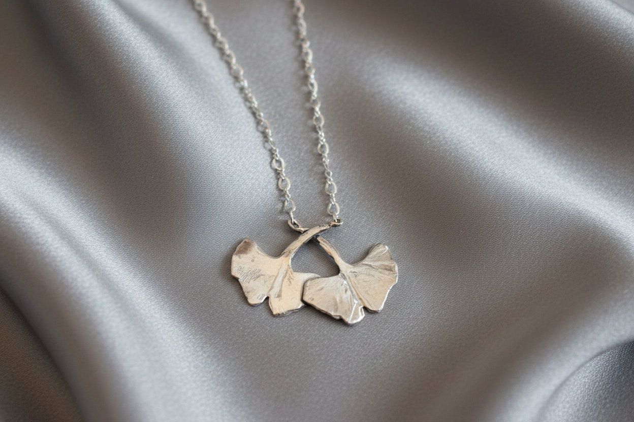 Sterling Silver 18" Chain Gingko Necklace by Harriet Forman Barrett