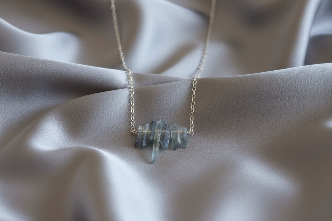 Crystal Cluster 18" Sterling Chain with Blue Quartz Crystals