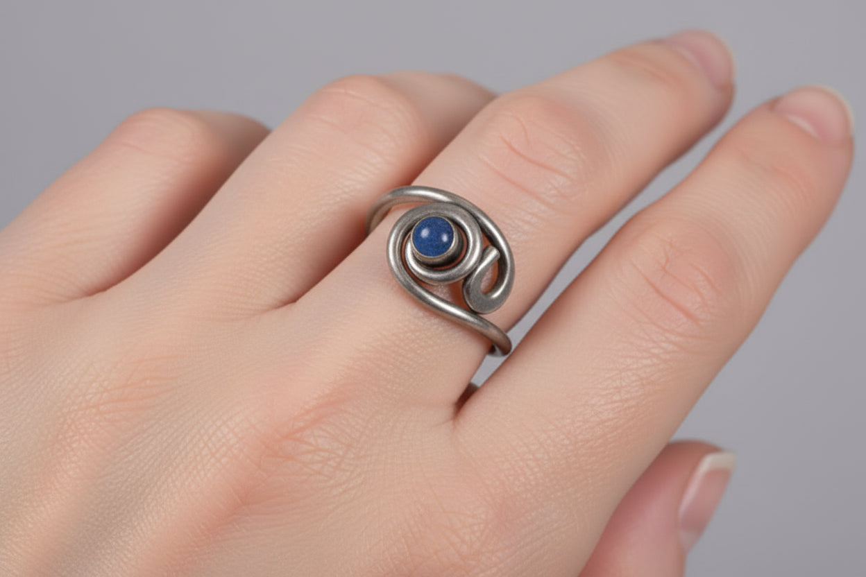 Blue Onyx 4 mm Sterling Silver Ring by Reflections in Silver