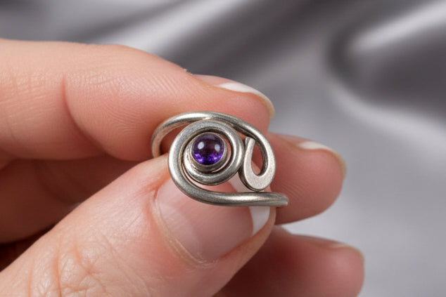 Amethyst 4 mm Sterling Silver Ring by Reflections in Silver
