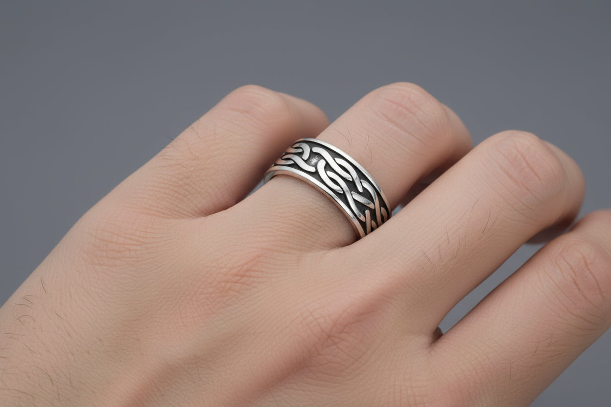 Sterling Silver Oxidized Celtic Knot Design Band Ring