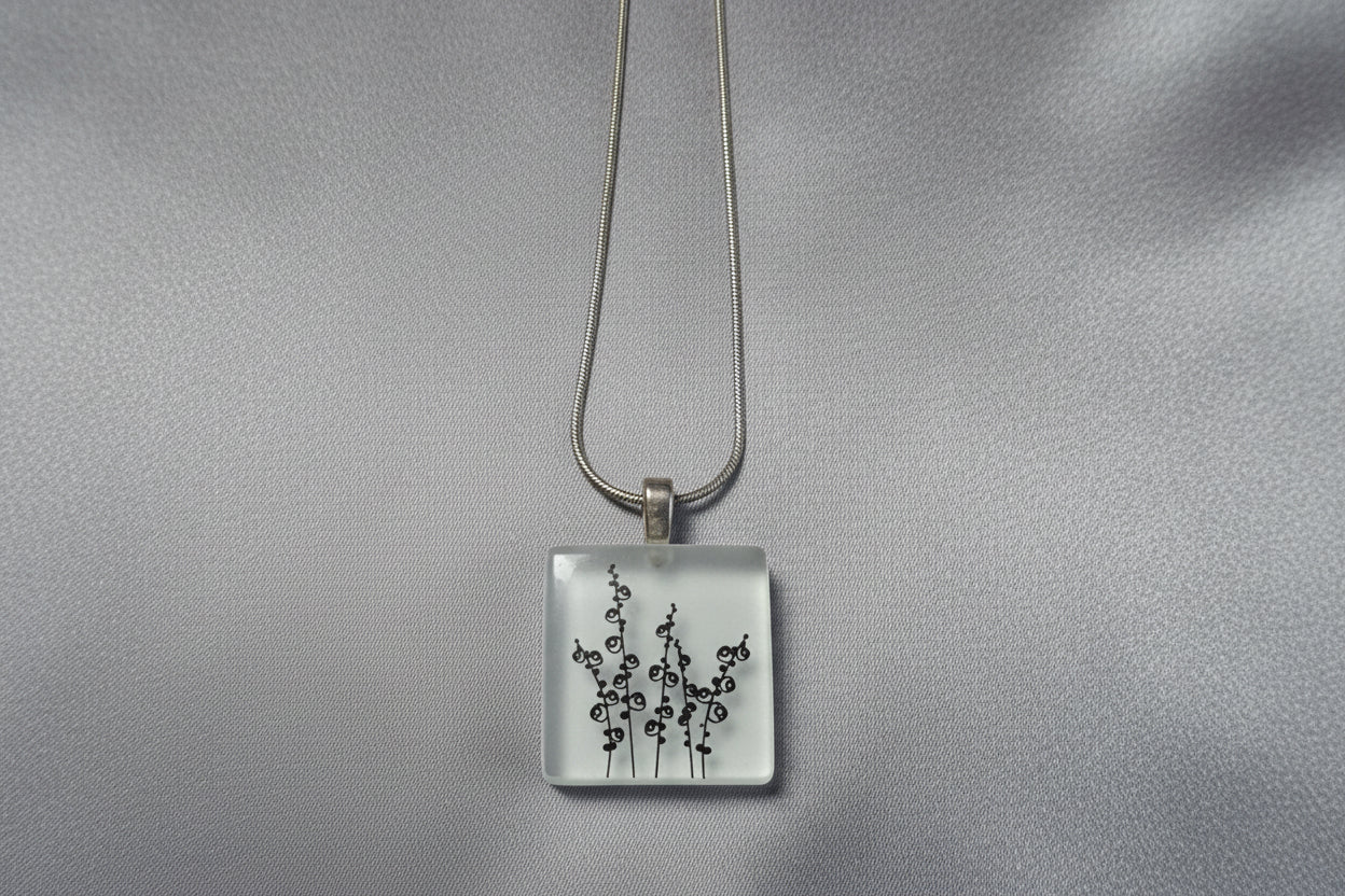 Floral Sketch Necklace on adjustable 16-18" Sterling Silver Chain