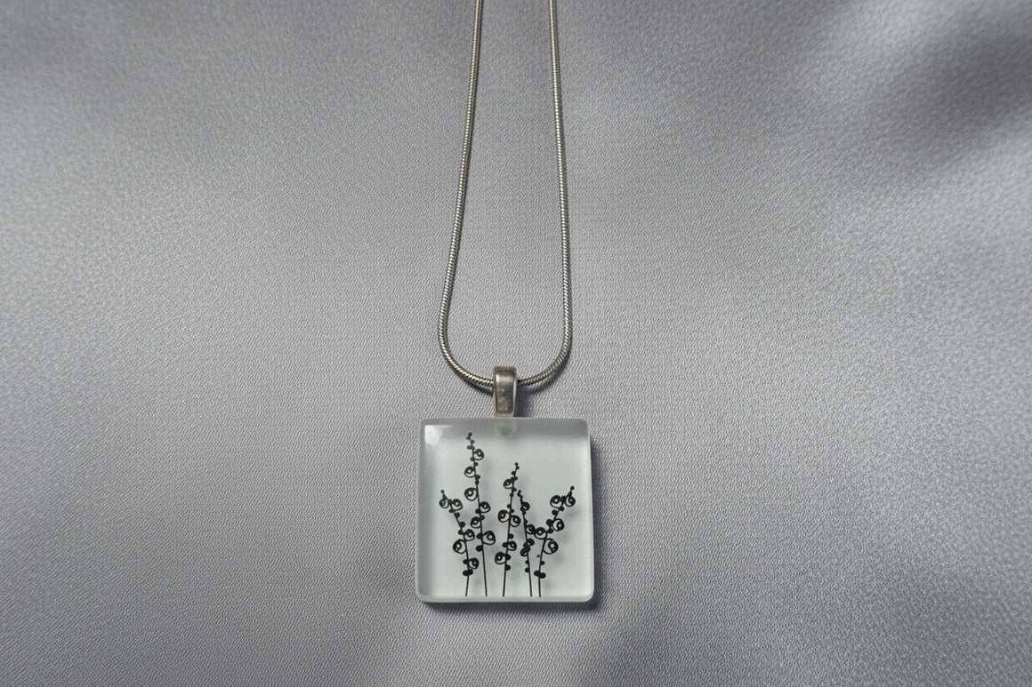Floral Sketch Necklace on adjustable 16-18" Sterling Silver Chain
