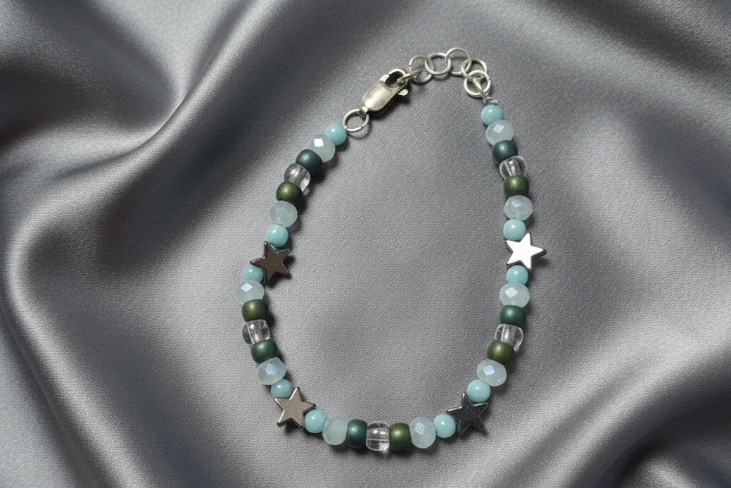 Mixed Hematite 6" Beaded Bracelet with Stars by Jamie Barthel