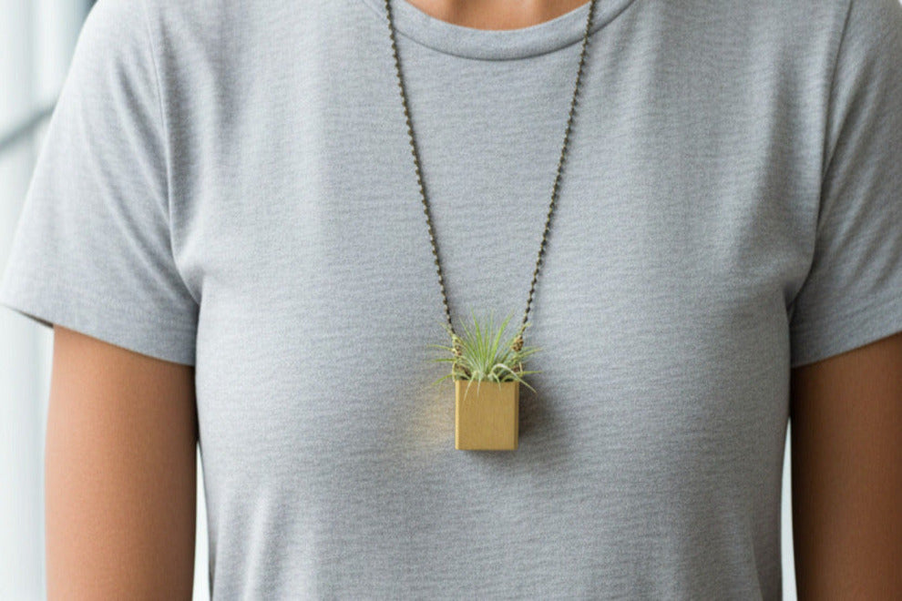 Air Plant Nest Necklace in Antiqued Brass
