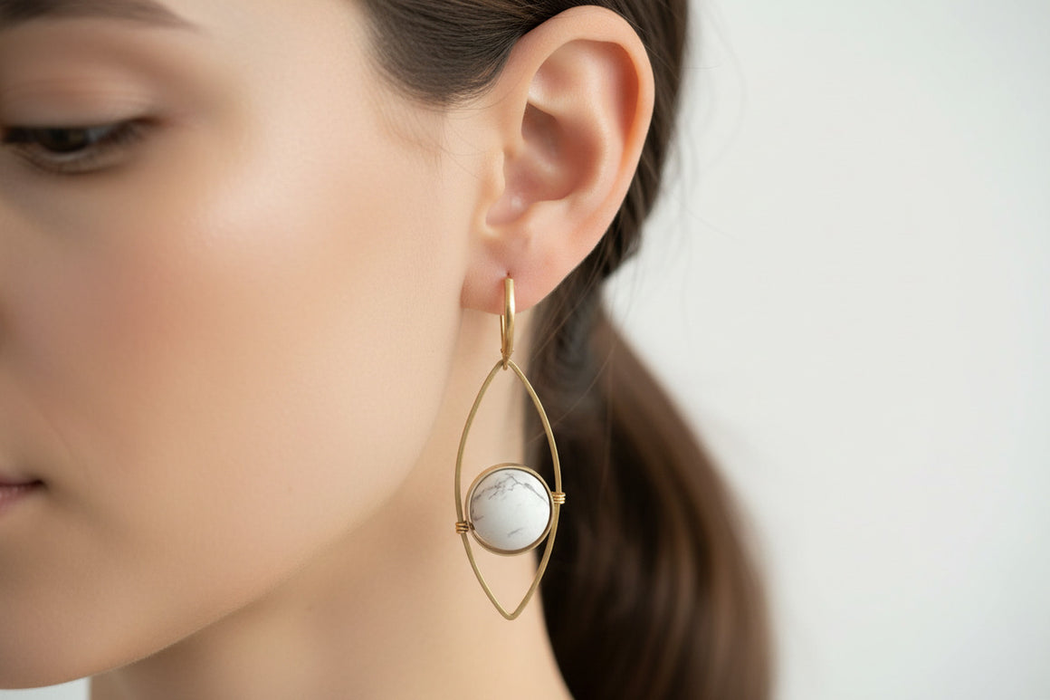 Tempest Earrings in Howlite and Brass by Larissa Loden
