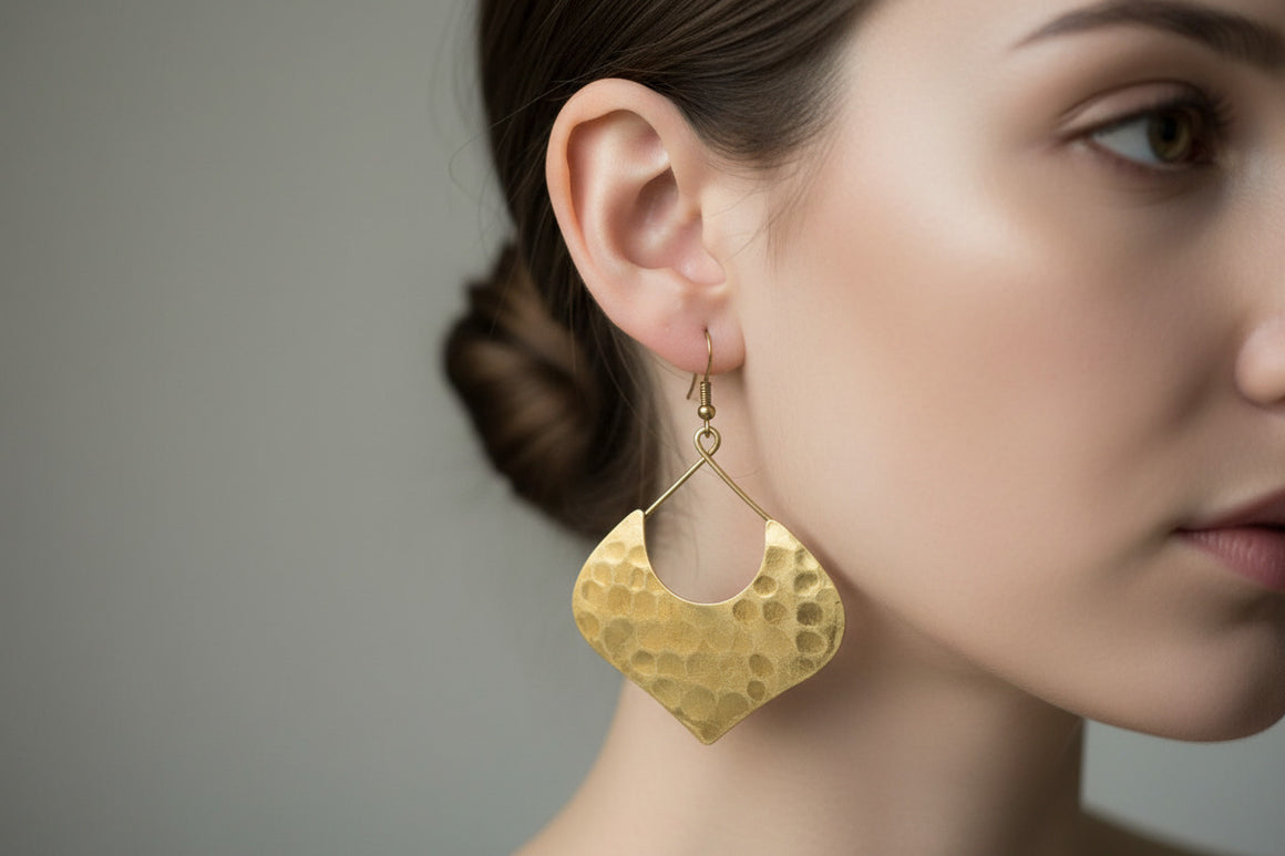 Gold Heart Drop Brass Earrings by Pink House