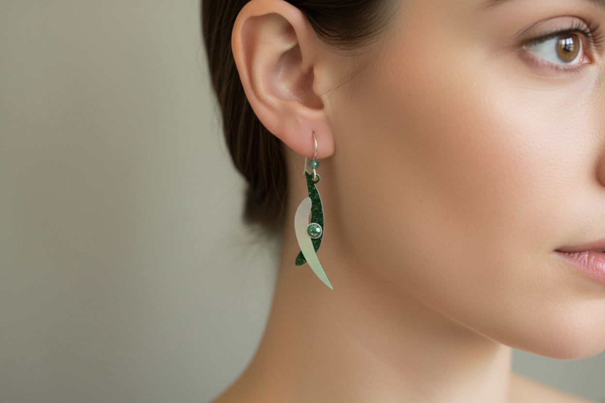 Adajio Green Boomerang Earrings