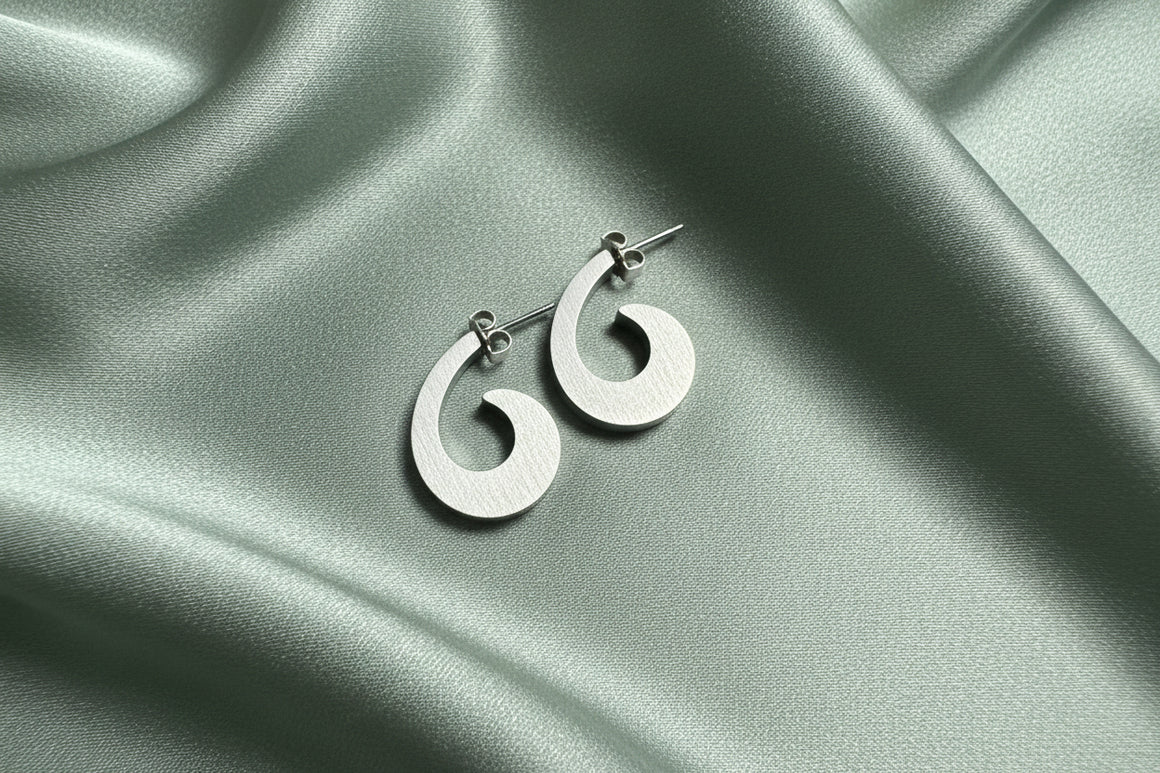 Small Sterling Silver Swirl Earrings With Shadow Finish