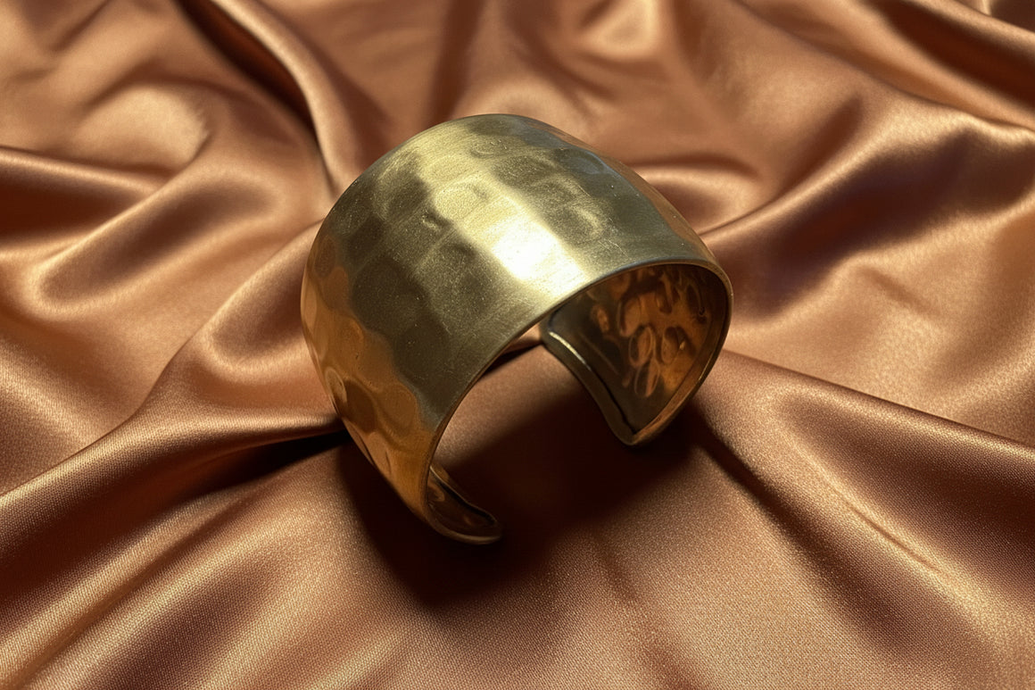 Gold Hammered Dome Cuff Brass Bracelet by Pink House