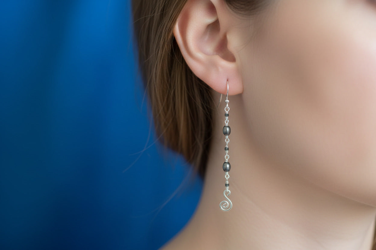 Two Gray Pearls Sterling Silver Swirl Dangles Earrings by Jamie Barthel