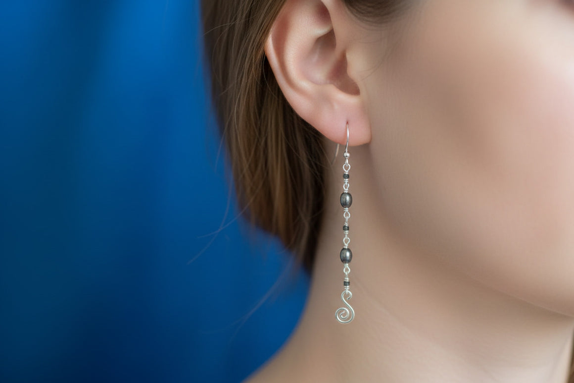 Two Gray Pearls Sterling Silver Swirl Dangles Earrings by Jamie Barthel