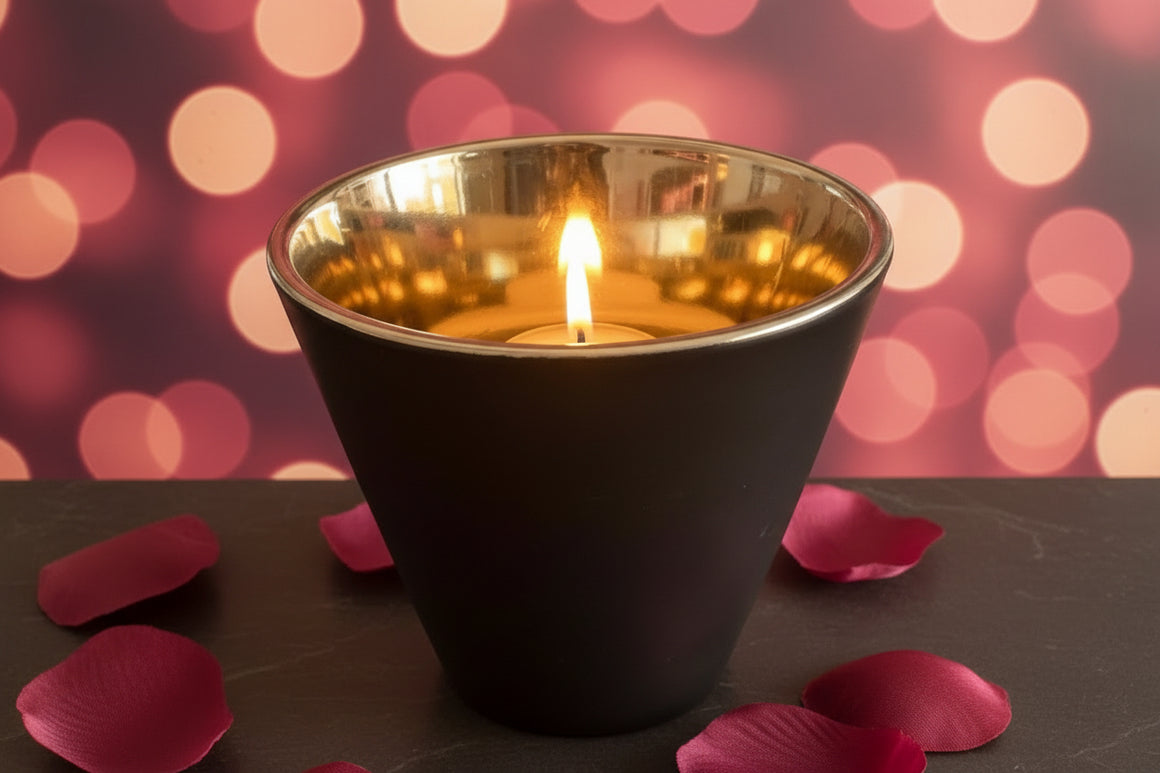 Black Ceramic Gold lined Votive Holder