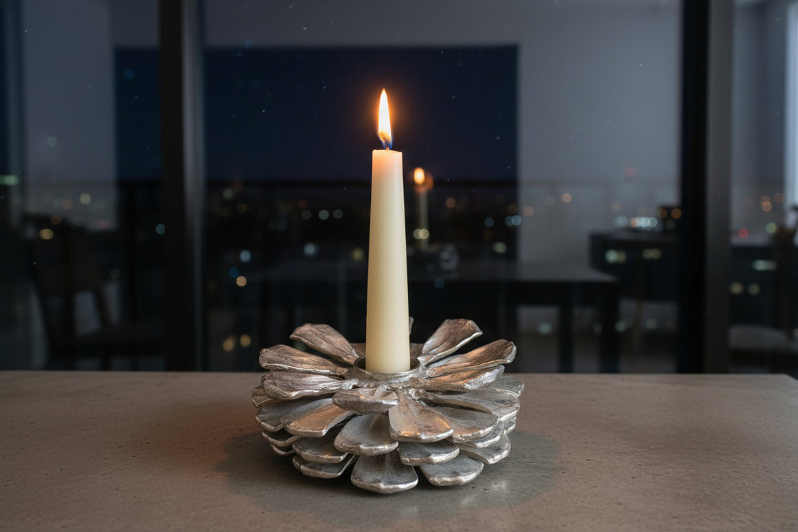 Sterling Silver Coated Pine Cone Candle Holder by Table Art