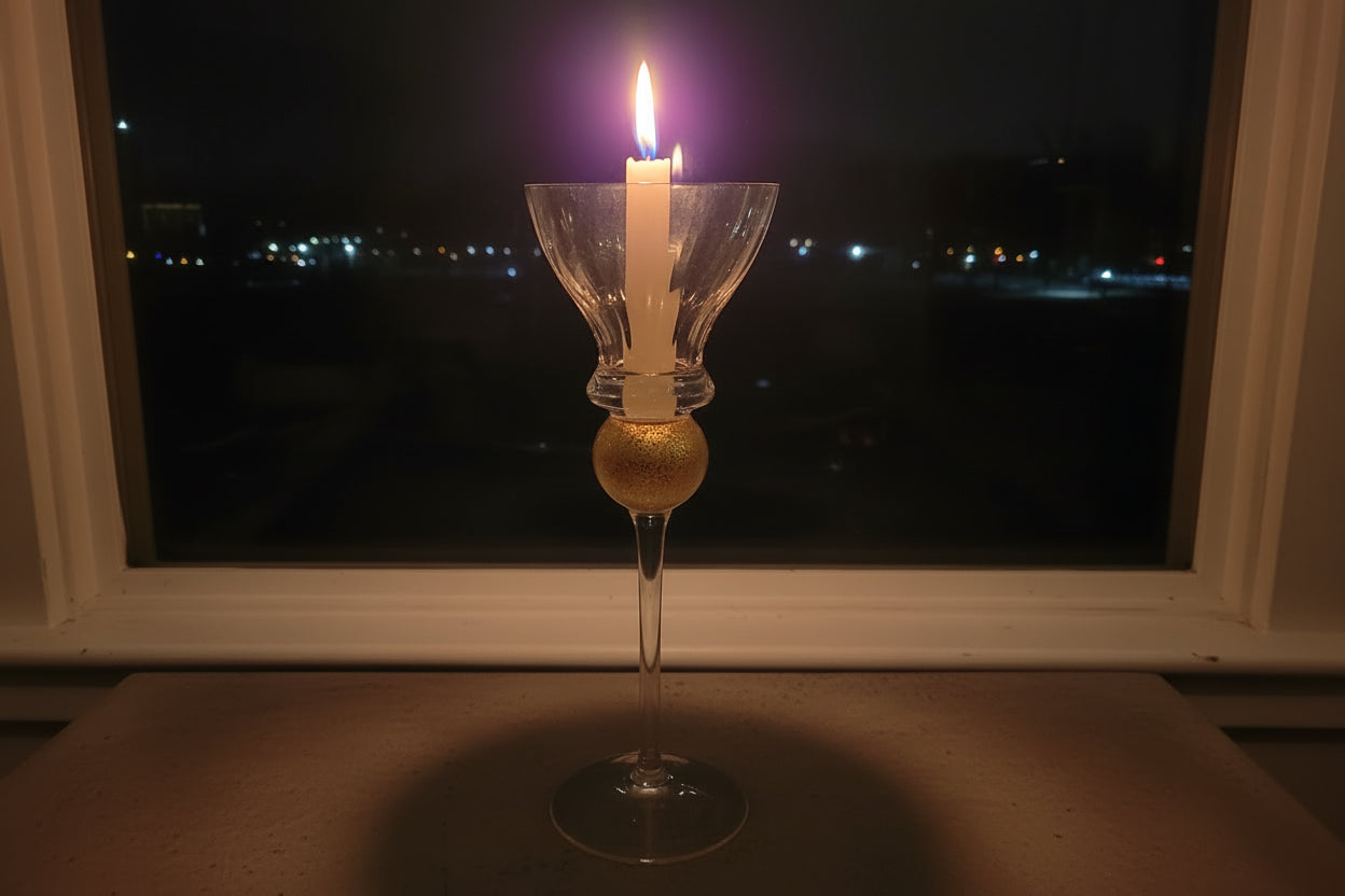 Signed Union Street Glass 14k Gold Enhanced Candle Holder