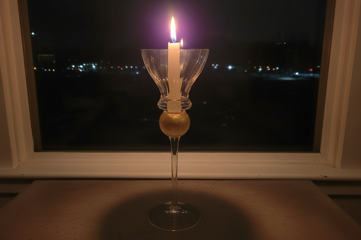 Signed Union Street Glass 14k Gold Enhanced Candle Holder