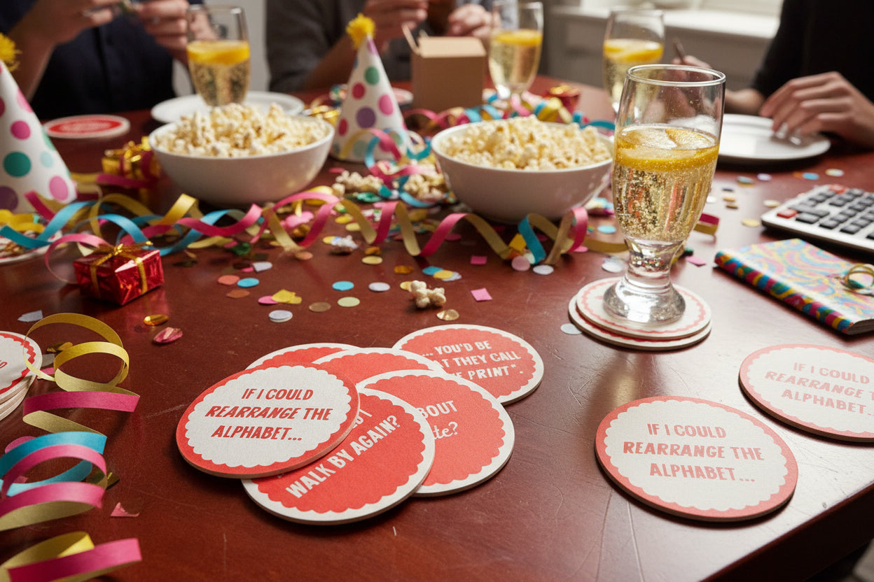 Set of 6 Pressed Paper Pick Up Line Coasters- Double Sided