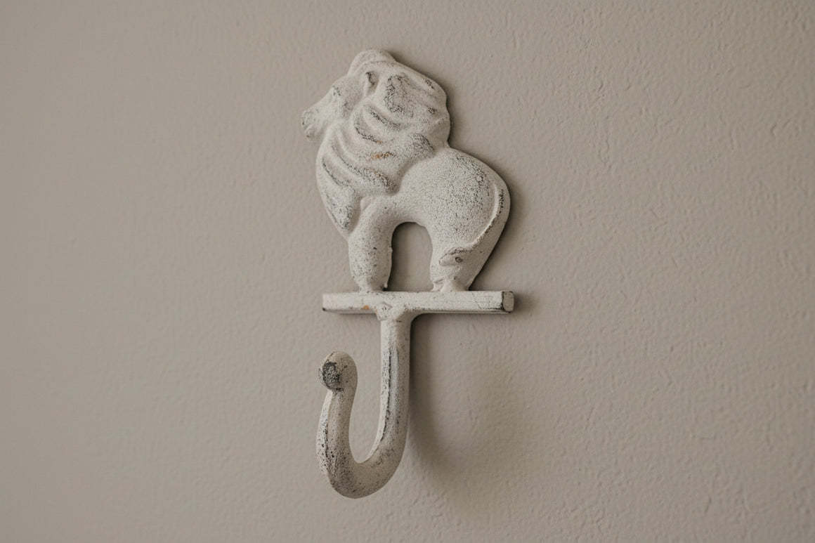 White Cast Iron Lion Hook