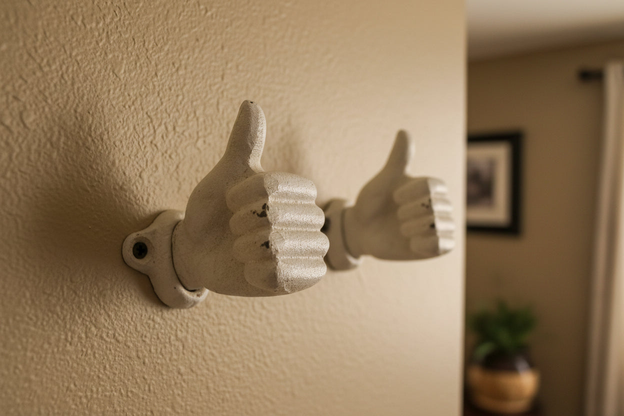 White Cast Iron Thumbs Up Hook