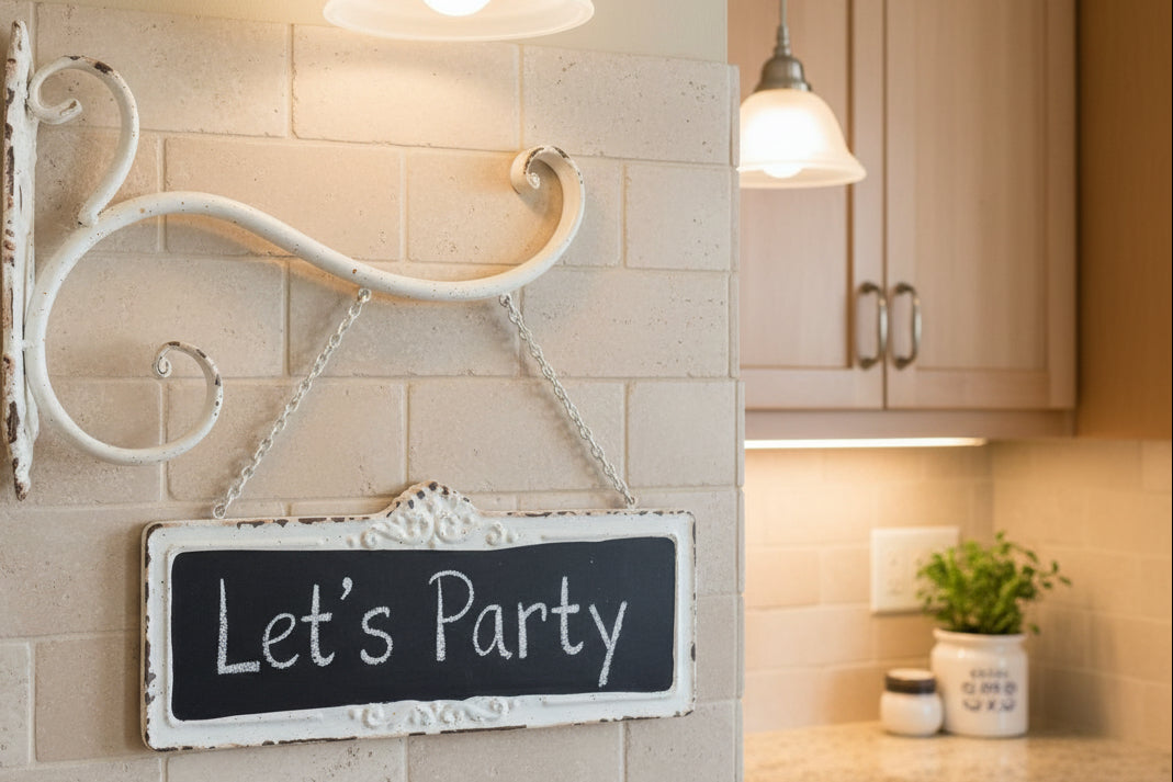 Antiqued White Metal Handing Blackboard Sign