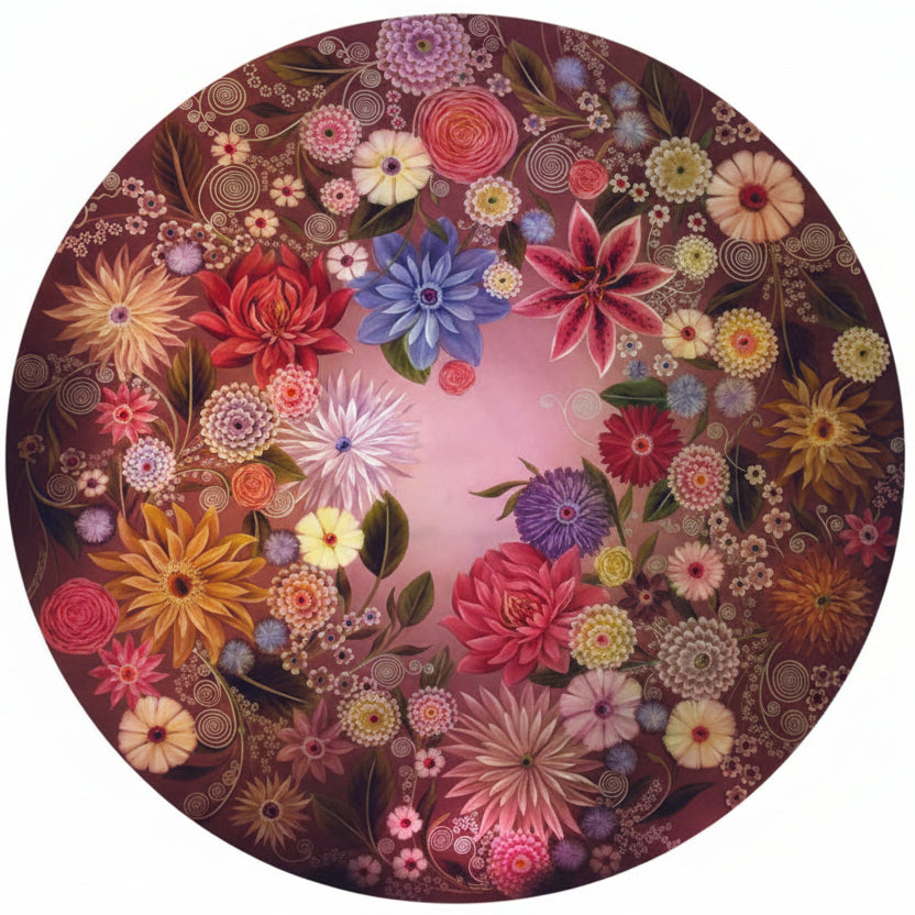 New Dawn Reverse Hand Painted Glass Chandelier by Jamie Barthel- Custom Artisan Lighting from Woodstock, New York