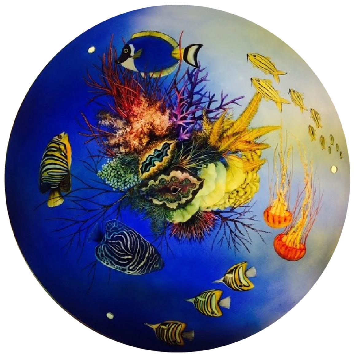 Ocean Reef Reverse Hand Painted Glass Chandelier by Jamie Barthel- Custom Artisan Lighting from Woodstock, New York