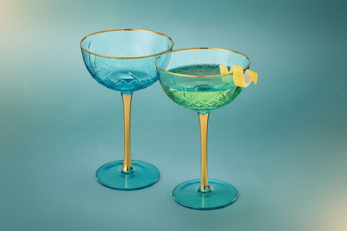 Bellissimo Crystal Champagne Coupe Cocktail Glassware, Set of 2
